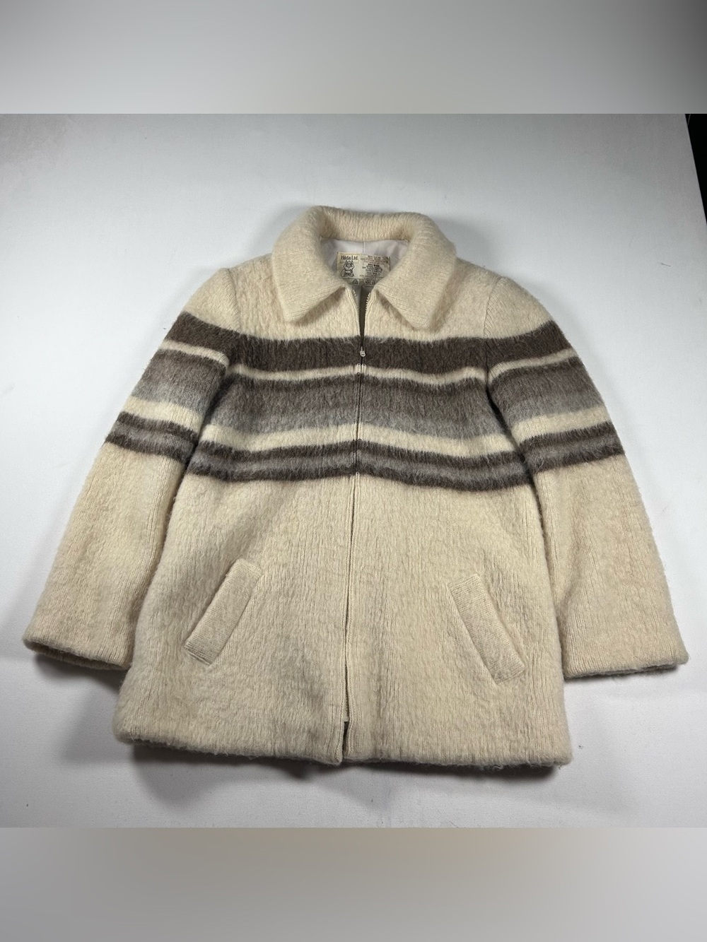 Vintage 60s Hilda Ltd. Icelandic 100% Wool Zip Up Sweater Coat Women’s Size L